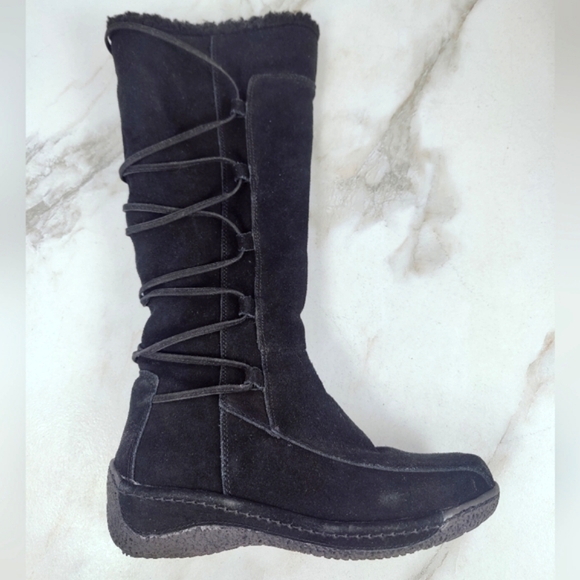 Natural Reflections Black Suede Shearling Moccasin Lace Detail Boots, Sz 6.5 - Picture 1 of 8